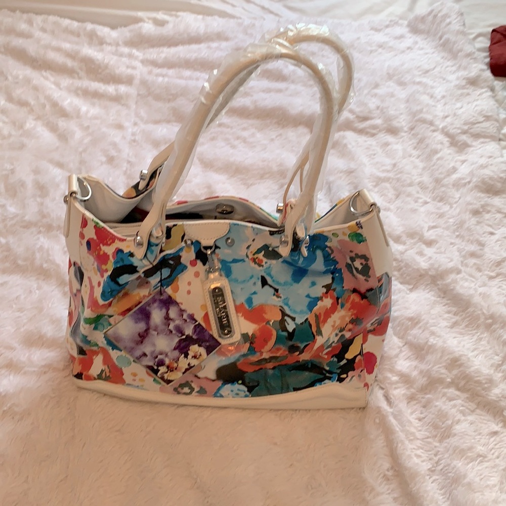 Sharif Genuine Leather Floral Handbag NWT